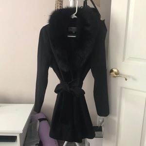 Wool Coat with Fur Collar